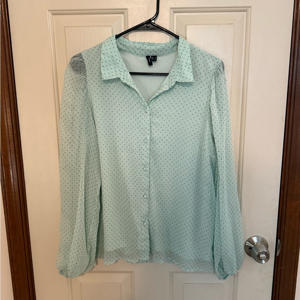Vero Moda Nordstrom Green Long Sleeve Notched Collar Blouse L
